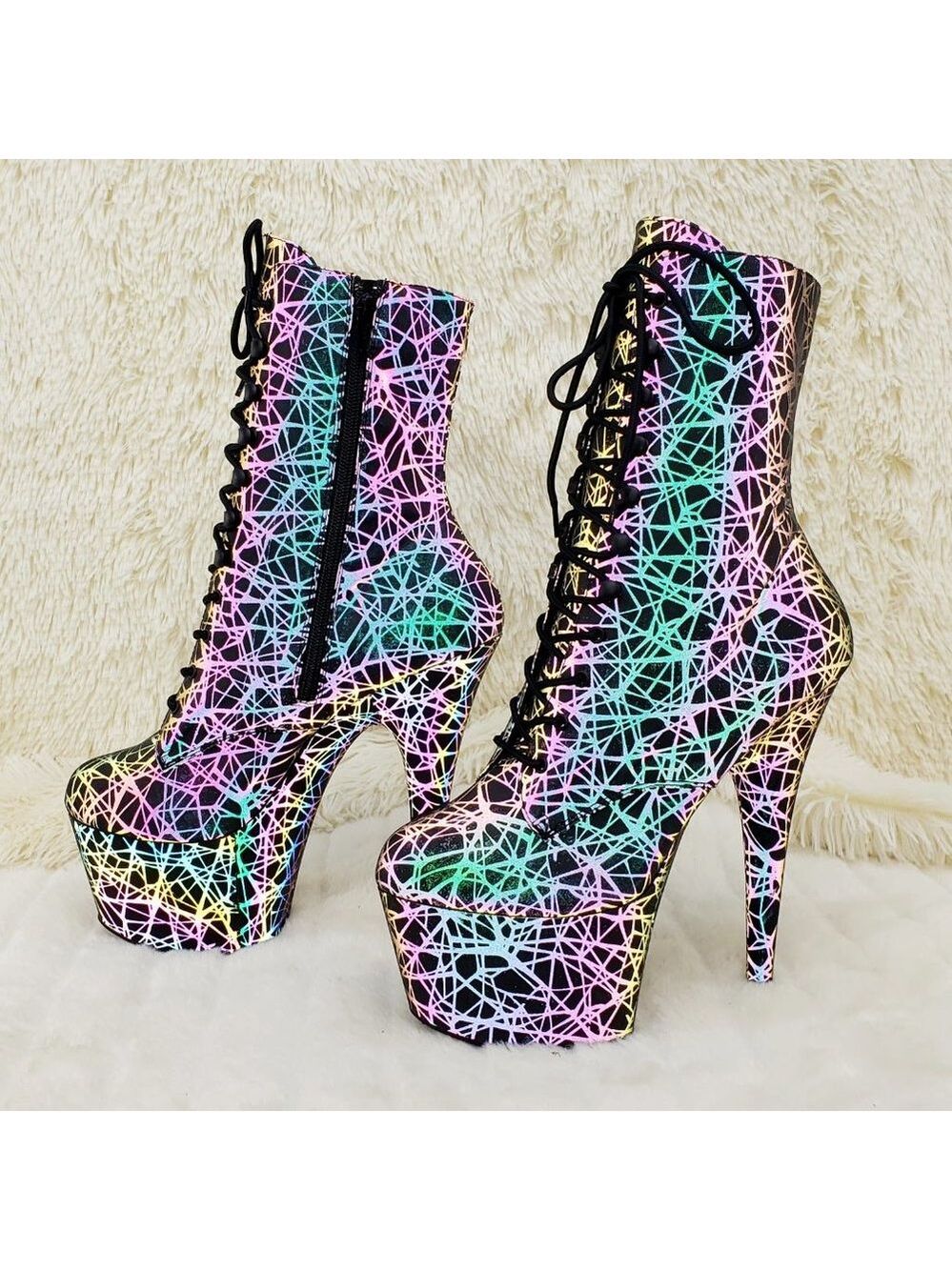 Reflective Geometric Platform High Heel Ankle Boots - Picture 1 of 17